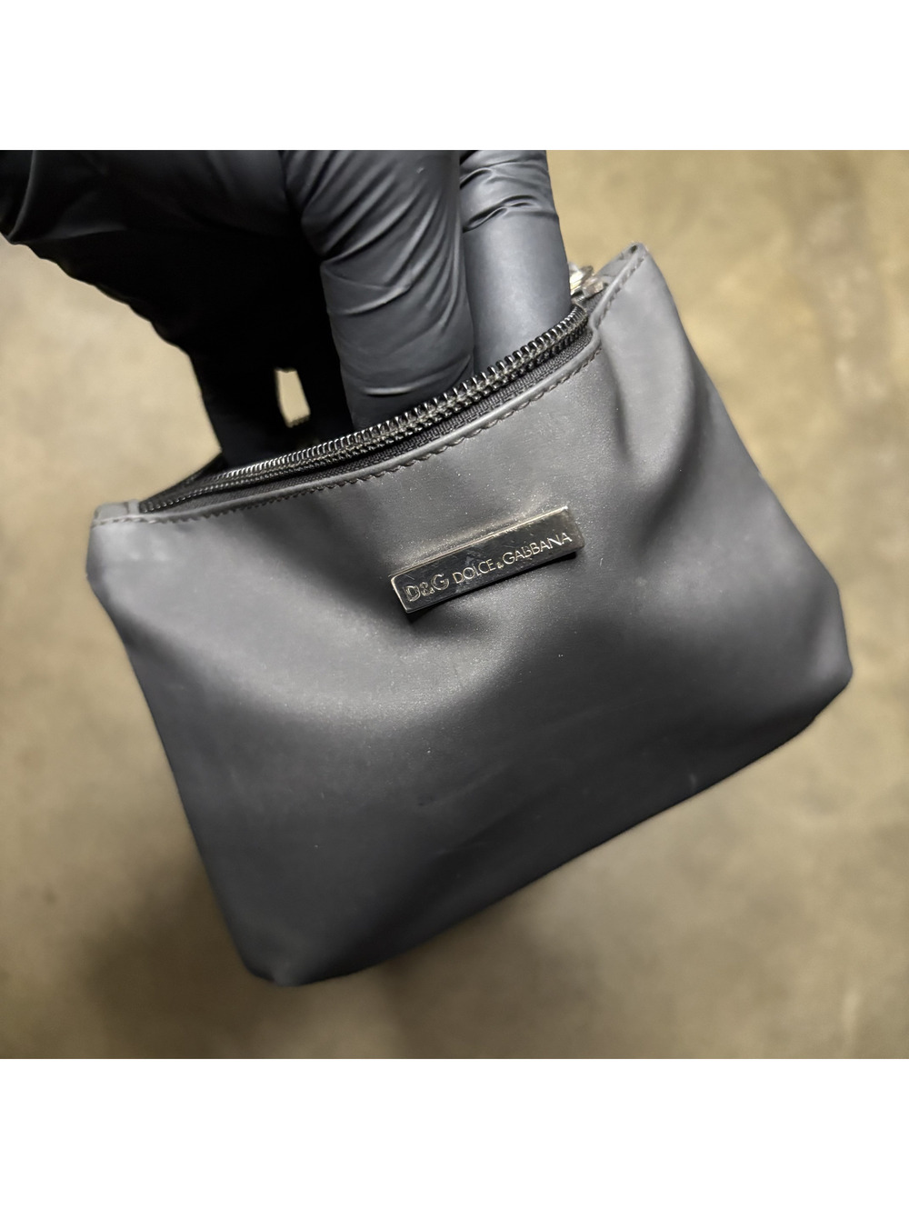 D&G Dolce & Gabbana Small Black Nylon Zipper Cosmetic Pouch